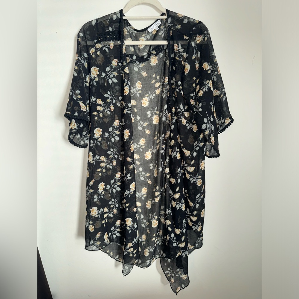 Emory Park Black Floral Sheer Cardigan